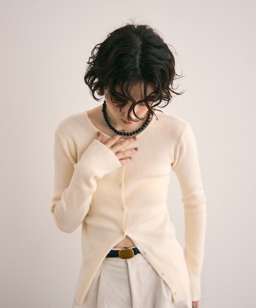 前後2WAYリブ編みクルーネックカーディガン（カーディガン/ボレロ