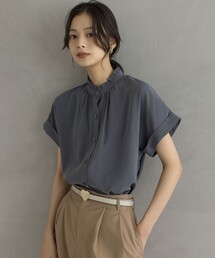 バウンディングシャーティング バンドカラーフリル ブラウス