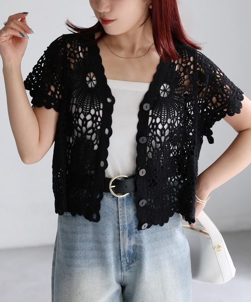 かぎ針編み半袖クロシェカーデ（カーディガン/ボレロ）｜Riberry