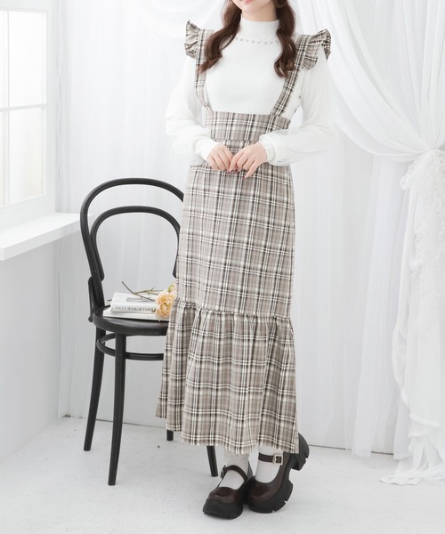 DearMyLoveRose(ディアマイラブローズ)の「フリルサスペンダー付きマーメイドスカート【大きいサイズ有り】(スカート・レディース・ブラック/ブラウン/チェック・MEDIUM/LARGE/LL/3L)」の2枚目の写真