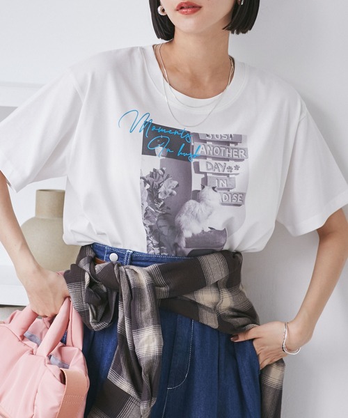 VIS(ビス)の「フォト&ロゴアソートTシャツ(Tシャツ/カットソー・レディース・ホワイト/ホワイト系その他/ブラウン系その他2・FREE)」の1枚目の写真