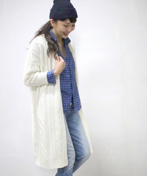 JOURNAL STANDARD(ジャーナルスタンダード)の「ビックケーブルカーディガン#(カーディガン/ボレロ・レディース・カーキ/ホワイト/ベージュ・FREE)」の1枚目の写真