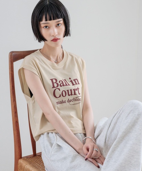 LOWRYS FARM（ローリーズファーム）の「ショートロゴフレンチスリーブ　580984（Tシャツ/カットソー・レディース・チャコールグレー/ベージュ/オフホワイト・FREE）」の6枚目の写真