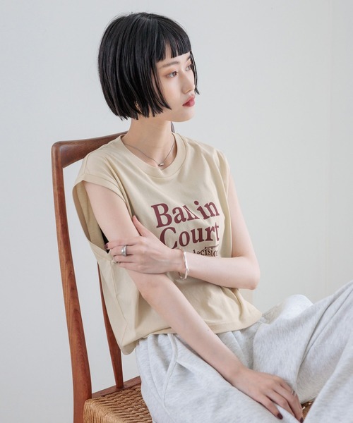 LOWRYS FARM（ローリーズファーム）の「ショートロゴフレンチスリーブ　580984（Tシャツ/カットソー・レディース・チャコールグレー/ベージュ/オフホワイト・FREE）」の7枚目の写真