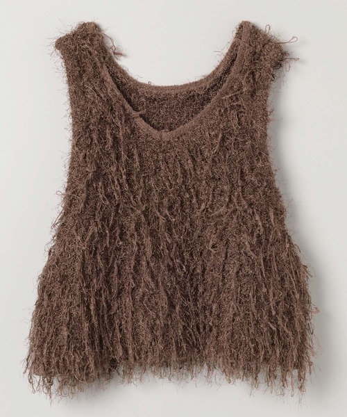 JEANASIS(ジーナシス)の「MIXフリンジヤーンNS/589926(ベスト・レディース・ブラウン/オフホワイト/ブラック・FREE)」の1枚目の写真