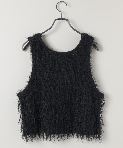 JEANASIS(ジーナシス)の「MIXフリンジヤーンNS/589926(ベスト・レディース・ブラウン/オフホワイト/ブラック・FREE)」の4枚目の写真