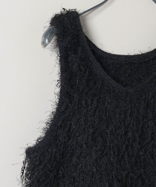 JEANASIS(ジーナシス)の「MIXフリンジヤーンNS/589926(ベスト・レディース・ブラウン/オフホワイト/ブラック・FREE)」の6枚目の写真