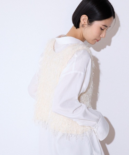 JEANASIS(ジーナシス)の「MIXフリンジヤーンNS/589926(ベスト・レディース・ブラウン/オフホワイト/ブラック・FREE)」の16枚目の写真