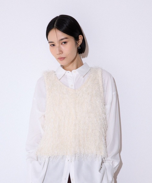 JEANASIS(ジーナシス)の「MIXフリンジヤーンNS/589926(ベスト・レディース・ブラウン/オフホワイト/ブラック・FREE)」の15枚目の写真