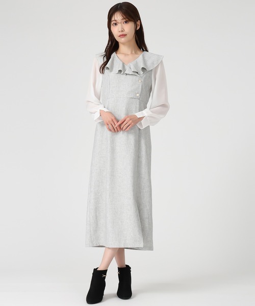 MISCH MASCH（ミッシュマッシュ）の「ラッフルアシメフリルラップ風タイトワンピース（ワンピース・レディース・パープル/イエロー/ホワイト×ブラック・S/M）」の9枚目の写真