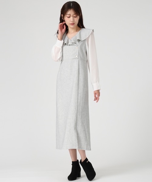 MISCH MASCH（ミッシュマッシュ）の「ラッフルアシメフリルラップ風タイトワンピース（ワンピース・レディース・パープル/イエロー/ホワイト×ブラック・S/M）」の11枚目の写真