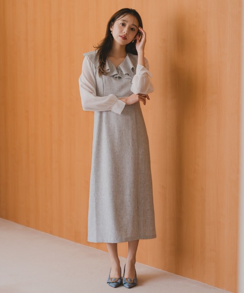 MISCH MASCH（ミッシュマッシュ）の「ラッフルアシメフリルラップ風タイトワンピース（ワンピース・レディース・パープル/イエロー/ホワイト×ブラック・S/M）」の4枚目の写真