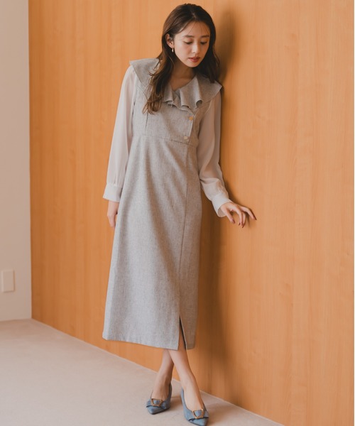 MISCH MASCH（ミッシュマッシュ）の「ラッフルアシメフリルラップ風タイトワンピース（ワンピース・レディース・パープル/イエロー/ホワイト×ブラック・S/M）」の5枚目の写真