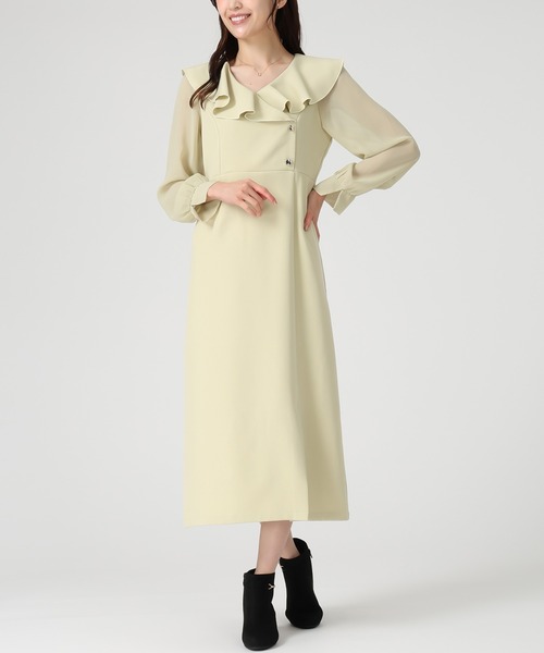 MISCH MASCH（ミッシュマッシュ）の「ラッフルアシメフリルラップ風タイトワンピース（ワンピース・レディース・パープル/イエロー/ホワイト×ブラック・S/M）」の8枚目の写真