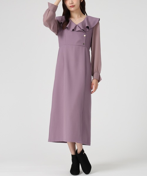 MISCH MASCH（ミッシュマッシュ）の「ラッフルアシメフリルラップ風タイトワンピース（ワンピース・レディース・パープル/イエロー/ホワイト×ブラック・S/M）」の7枚目の写真