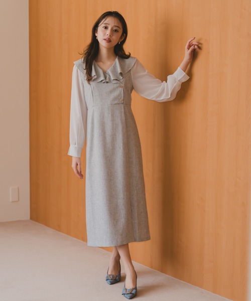 MISCH MASCH（ミッシュマッシュ）の「ラッフルアシメフリルラップ風タイトワンピース（ワンピース・レディース・パープル/イエロー/ホワイト×ブラック・S/M）」の6枚目の写真