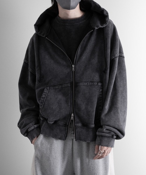 RUUBON（ルーボン）の「【RUUBON】heavy weight cotton full zip hoodie / ヘビーウェイトコットンフルジップーディ（パーカー・メンズ・チャコールグレー/ライトベージュ/ブラック・S/M/L）」の2枚目の写真