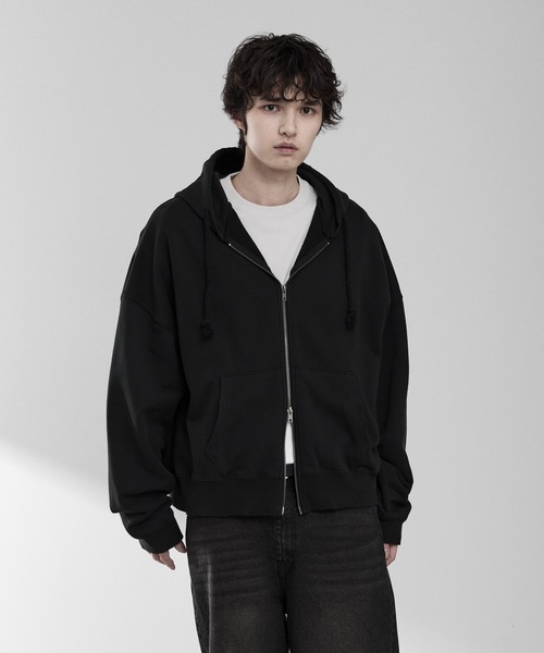 RUUBON（ルーボン）の「【RUUBON】heavy weight cotton full zip hoodie / ヘビーウェイトコットンフルジップーディ（パーカー・メンズ・チャコールグレー/ライトベージュ/ブラック・S/M/L）」の4枚目の写真