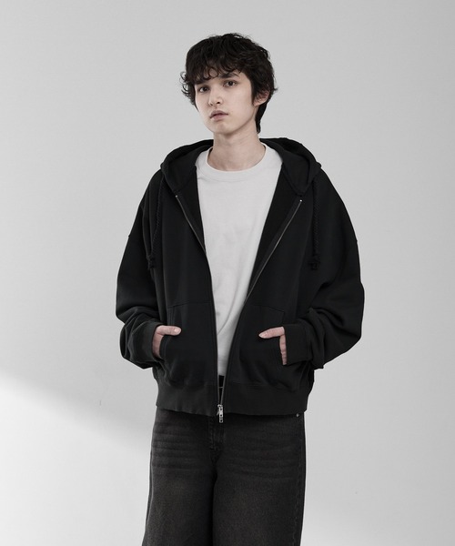 RUUBON（ルーボン）の「【RUUBON】heavy weight cotton full zip hoodie / ヘビーウェイトコットンフルジップーディ（パーカー・メンズ・チャコールグレー/ライトベージュ/ブラック・S/M/L）」の5枚目の写真
