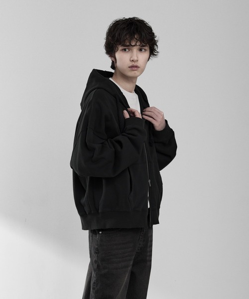 RUUBON（ルーボン）の「【RUUBON】heavy weight cotton full zip hoodie / ヘビーウェイトコットンフルジップーディ（パーカー・メンズ・チャコールグレー/ライトベージュ/ブラック・S/M/L）」の6枚目の写真
