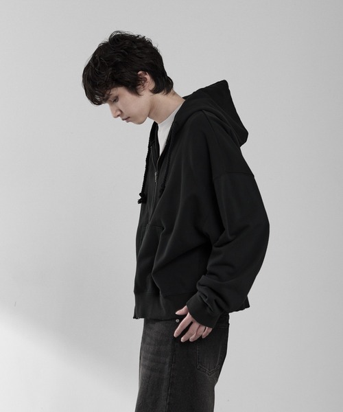 RUUBON（ルーボン）の「【RUUBON】heavy weight cotton full zip hoodie / ヘビーウェイトコットンフルジップーディ（パーカー・メンズ・チャコールグレー/ライトベージュ/ブラック・S/M/L）」の7枚目の写真