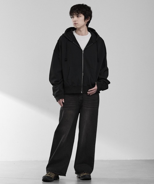 RUUBON（ルーボン）の「【RUUBON】heavy weight cotton full zip hoodie / ヘビーウェイトコットンフルジップーディ（パーカー・メンズ・チャコールグレー/ライトベージュ/ブラック・S/M/L）」の9枚目の写真