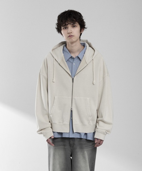 RUUBON（ルーボン）の「【RUUBON】heavy weight cotton full zip hoodie / ヘビーウェイトコットンフルジップーディ（パーカー・メンズ・チャコールグレー/ライトベージュ/ブラック・S/M/L）」の14枚目の写真