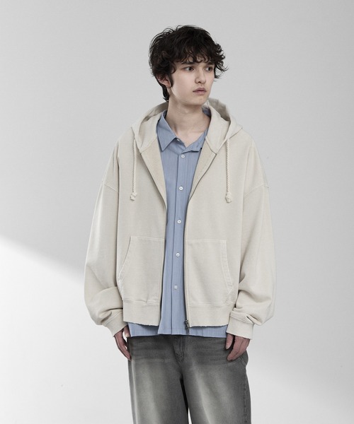 RUUBON（ルーボン）の「【RUUBON】heavy weight cotton full zip hoodie / ヘビーウェイトコットンフルジップーディ（パーカー・メンズ・チャコールグレー/ライトベージュ/ブラック・S/M/L）」の15枚目の写真