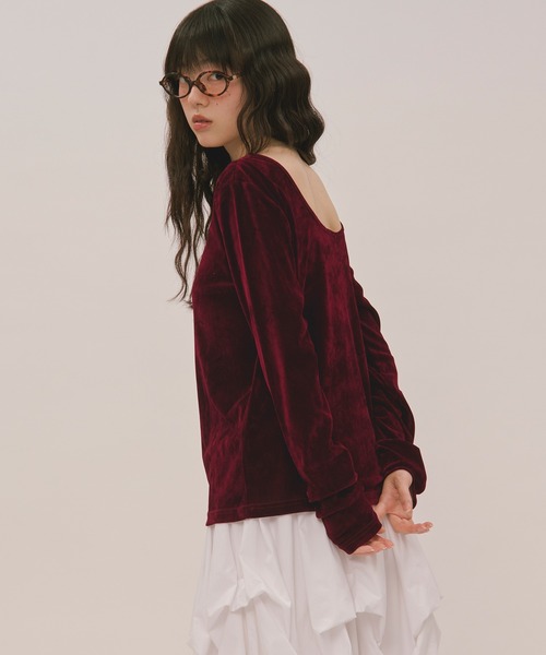 loin nuit velours long sleeve tops ボルドー velours long sleeve tops / ベロアロングスリーブトップス（Tシャツ