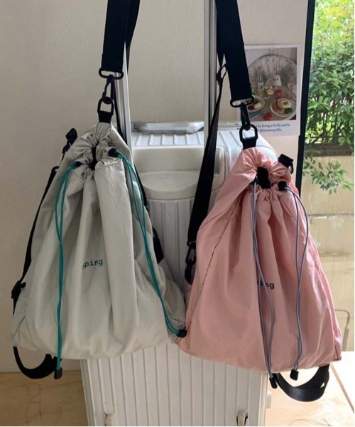 WEGO(ウィゴー)の「WEGO/カラーロゴナップサック(内ポケット付き)(バックパック/リュック・レディース・グレー/ピンク・FREE)」の5枚目の写真