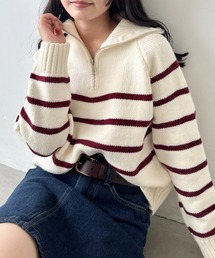 SOLLON.（ソルロン）の「ボーダーハーフジップニットトップス（ニット/セーター）」