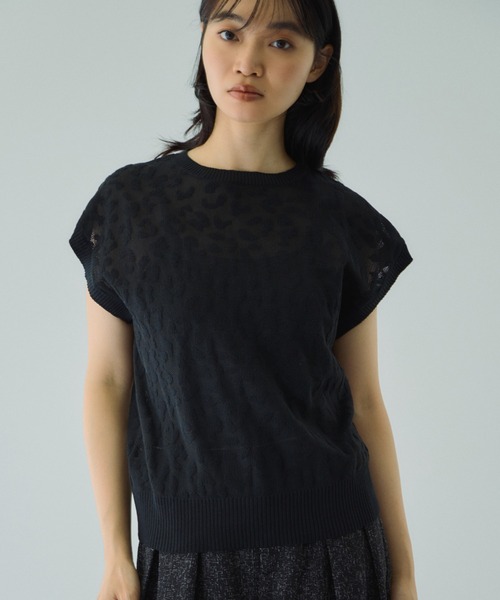 ketty（ケティ）の「シアーレオパードジャガードニット≪手洗い可能≫（ニット/セーター・レディース・ブラック/ブラウン/オフホワイト・M）」の2枚目の写真