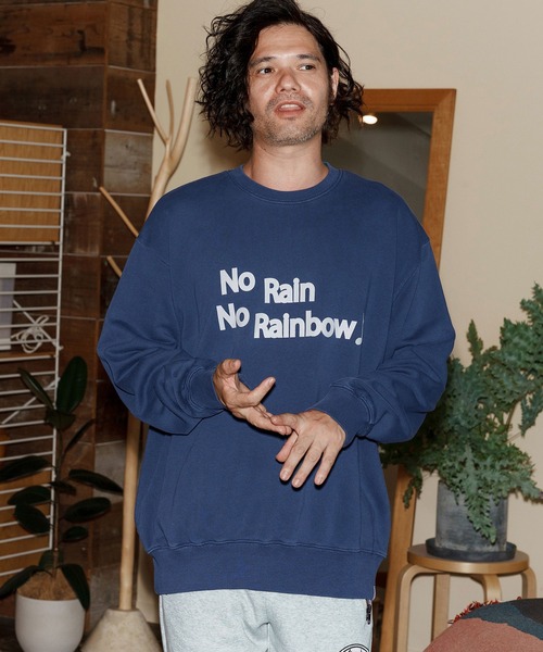 No Rain No Rainbow(ノーレインノーレインボー)の「msw1749-logo print pigment trainer トレーナー(NR25W-19)(スウェット・メンズ・ブラック/ネイビー/ナチュラル・S/M/L/XL)」の1枚目の写真