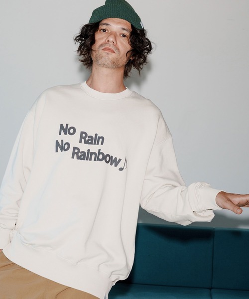 No Rain No Rainbow(ノーレインノーレインボー)の「msw1749-logo print pigment trainer トレーナー(NR25W-19)(スウェット・メンズ・ブラック/ネイビー/ナチュラル・S/M/L/XL)」の5枚目の写真