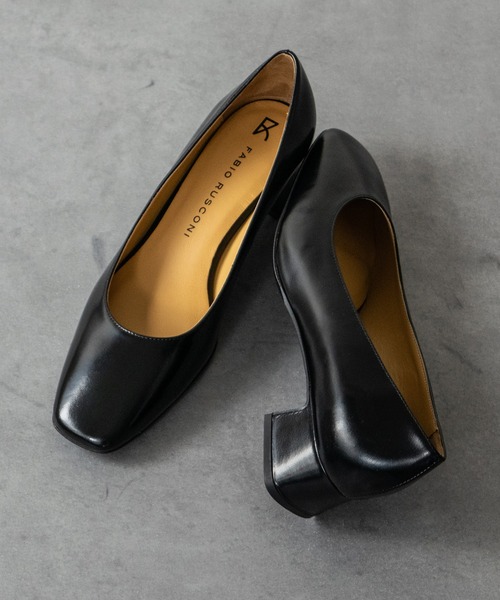 FABIO RUSCONI（ファビオルスコーニ）の「【FABIO RUSCONI】スクエアトウフレアヒールパンプス(F51124)（パンプス・レディース・ブラック/ブラック系その他・37/36/35/39/38）」の2枚目の写真