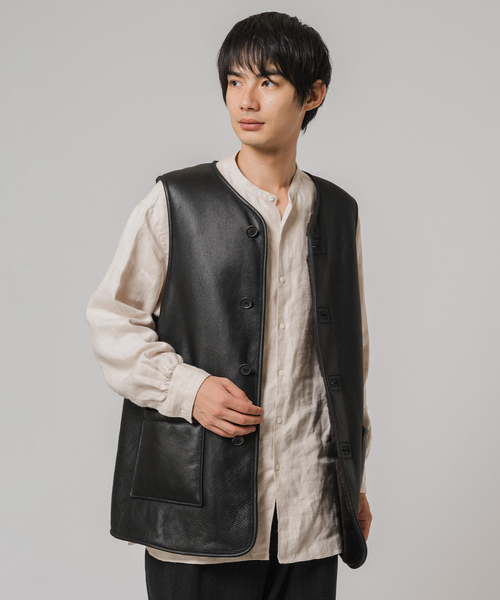 EDIFICE（エディフィス）の「ETS.MATERIAUX(マテリオ) ムートン ベスト（ライダースジャケット・メンズ・ブラック・MEDIUM/LARGE）」の6枚目の写真