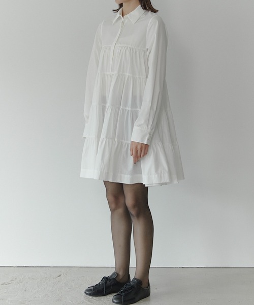 LE CIEL BLEU(ルシェルブルー)の「ドラマティックギャザードシャツドレス / Dramatic Gathered Shirt Dress(ワンピース・レディース・ブラック/オフホワイト・36/38)」の6枚目の写真