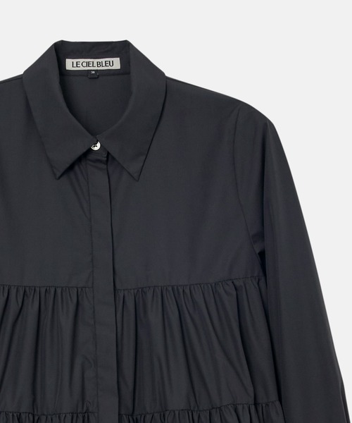 LE CIEL BLEU(ルシェルブルー)の「ドラマティックギャザードシャツドレス / Dramatic Gathered Shirt Dress(ワンピース・レディース・ブラック/オフホワイト・36/38)」の13枚目の写真