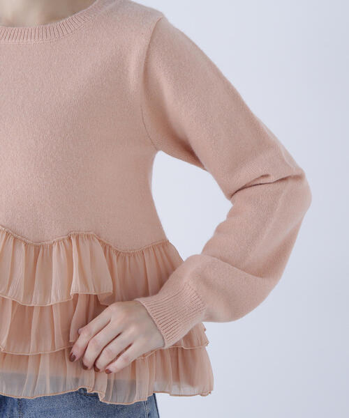 NATURAL BEAUTY BASIC（ナチュラルビューティーベーシック）の「◇ヘムフリルドッキングニット（ニット/セーター・レディース・ブラック/ベージュ/オフホワイト・FREE）」の9枚目の写真