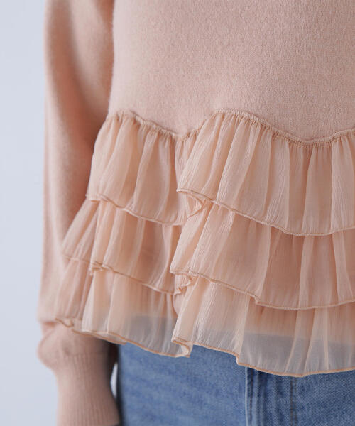 NATURAL BEAUTY BASIC（ナチュラルビューティーベーシック）の「◇ヘムフリルドッキングニット（ニット/セーター・レディース・ブラック/ベージュ/オフホワイト・FREE）」の10枚目の写真