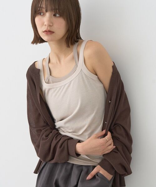 earth music&ecology（アースミュージックアンドエコロジー）の「配色レイヤードタンクトップ（タンクトップ・レディース・ブラウン/グレイッシュベージュ/ブラック・FREE）」の3枚目の写真
