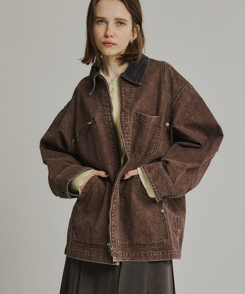 PUBLIC TOKYO(パブリックトウキョウ)の「ジップカバーオールブルゾン(ブルゾン・レディース・ブルー/ブラウン・FREE)」の2枚目の写真