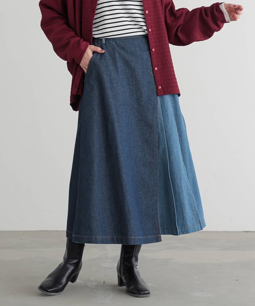 n'OrLABEL（ノアールレーベル）の「『配色アシメプリーツデニムスカート』（デニムスカート・レディース・ブルー/ブラック・1/2）」の11枚目の写真