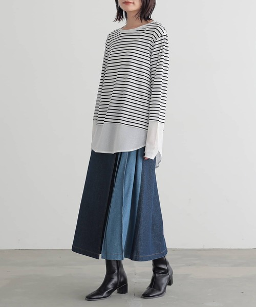 n'OrLABEL（ノアールレーベル）の「『配色アシメプリーツデニムスカート』（デニムスカート・レディース・ブルー/ブラック・1/2）」の12枚目の写真