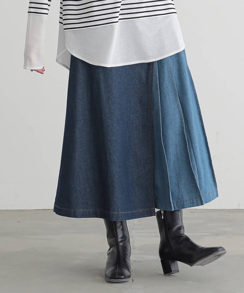 n'OrLABEL（ノアールレーベル）の「『配色アシメプリーツデニムスカート』（デニムスカート・レディース・ブルー/ブラック・1/2）」の15枚目の写真