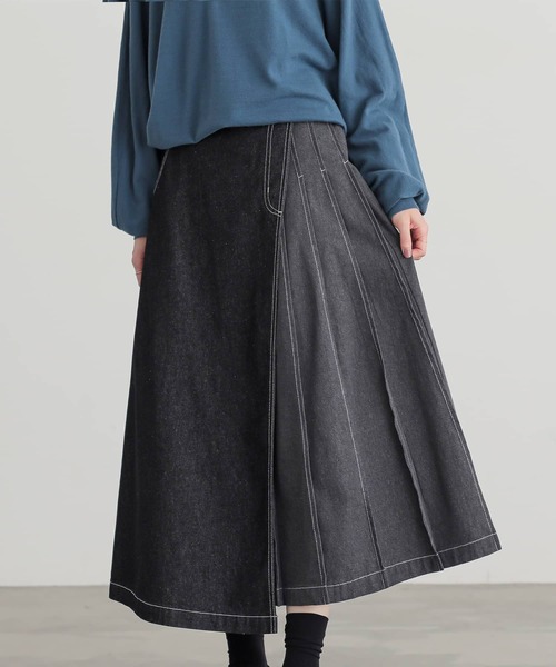 n'OrLABEL（ノアールレーベル）の「『配色アシメプリーツデニムスカート』（デニムスカート・レディース・ブルー/ブラック・1/2）」の16枚目の写真