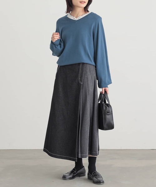 n'OrLABEL（ノアールレーベル）の「『配色アシメプリーツデニムスカート』（デニムスカート・レディース・ブルー/ブラック・1/2）」の21枚目の写真