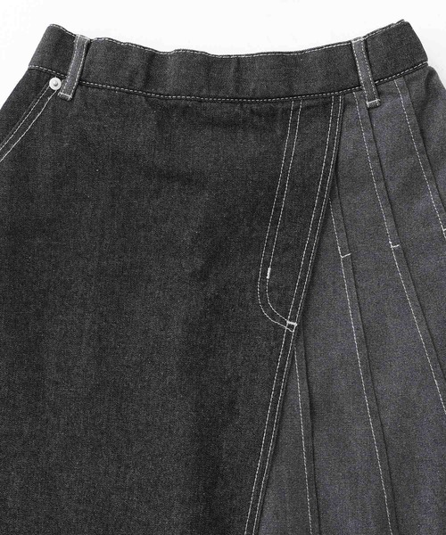 n'OrLABEL（ノアールレーベル）の「『配色アシメプリーツデニムスカート』（デニムスカート・レディース・ブルー/ブラック・1/2）」の9枚目の写真