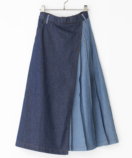 n'OrLABEL（ノアールレーベル）の「『配色アシメプリーツデニムスカート』（デニムスカート・レディース・ブルー/ブラック・1/2）」の6枚目の写真