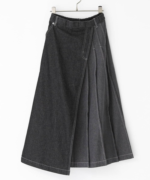 n'OrLABEL（ノアールレーベル）の「『配色アシメプリーツデニムスカート』（デニムスカート・レディース・ブルー/ブラック・1/2）」の5枚目の写真